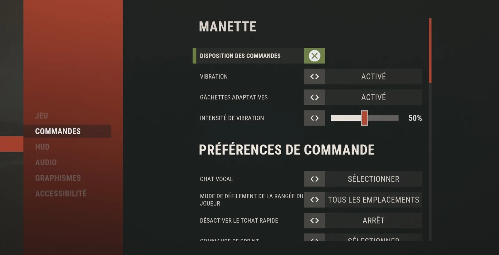 Rust options › CONTROLS › CONTROLLER. — écran SERVAL