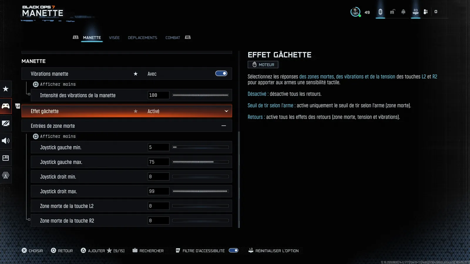 REQUIRED SETTINGS — écran JAGUAR