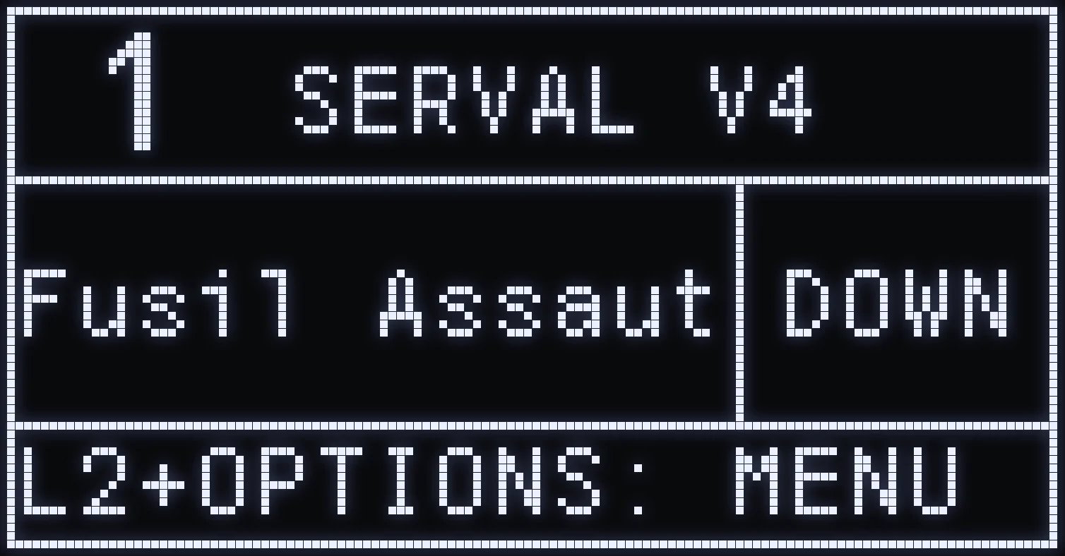 CHANGE WEAPON screen of the SERVAL script on the Cronus Zen